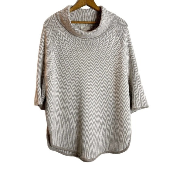 Loft Women's Poncho Sweater XS/S Beige Cowl Neck Short Sleeve Open Sides Knit - Picture 1 of 10